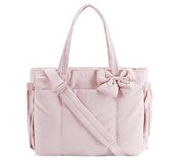 Genérico Crush Bow Tote Bag for Women, Lightweight Puffy Quilted Shoulder Bag, Crush Bow Tote Bags, for Work, Travel, Beach, Shopping (Pink)