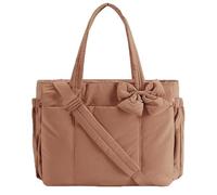 Genérico Crush Bow Tote Bag for Women, Lightweight Puffy Quilted Shoulder Bag, Crush Bow Tote Bags, for Work, Travel, Beach, Shopping (Brown)