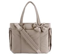 Genérico Crush Bow Tote Bag for Women, Lightweight Puffy Quilted Shoulder Bag, Crush Bow Tote Bags, for Work, Travel, Beach, Shopping (Beige)