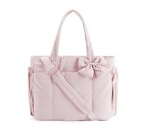 Genérico Crush Bow Tote Bag for Women, Lightweight Puffy Quilted Shoulder Bag,for Daily Commuting, Work, Shopping&Travel (Light Pink)