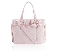 Genérico Crush Bow Tote Bag For Women, Lightweight Puffy Quilted Shoulder Bag for Women's Daily Commuting, Shopping, Travel (Pink)
