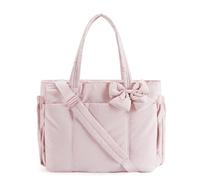 Genérico Crush Bow Tote Bag for Women, Lightweight Puffy Quilted Shoulder Bag for Women's Daily Commuting, Shopping, Travel (Pink)