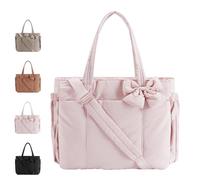 Genérico Crush Bow Tote Bag for Women, Lightweight Puffy Quilted Shoulder Bag, Large Stylish Handbag, for Women Shopping, Travel (Pink)