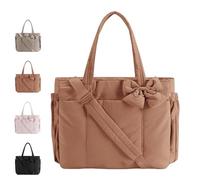 Genérico Crush Bow Tote Bag for Women, Lightweight Puffy Quilted Shoulder Bag, Large Stylish Handbag, for Women Shopping, Travel (Brown)