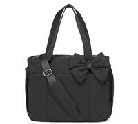Genérico Crush Bow Tote Bag for Women - Quilted Lightweight Handbag, Stylish Bow Accent for Shopping, Travel & Daily Use (Black)