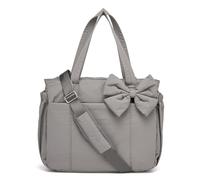 Genérico Crush Bow Tote Bag for Women - Quilted Lightweight Handbag, Stylish Bow Accent for Shopping, Travel & Daily Use (Gray)