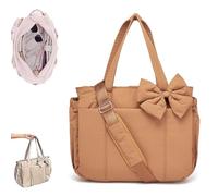 Genérico Crush Bow Tote Bag for Women - Stylish Puffy Quilted Shoulder Bag, Lightweight Handbag for Commute, Shopping & Travel (Brown)