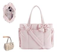 Genérico Crush Bow Tote Bag for Women - Stylish Puffy Quilted Shoulder Bag, Lightweight Handbag for Commute, Shopping & Travel (Light Pink)
