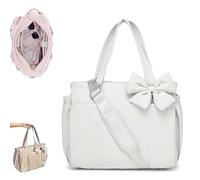 Genérico Crush Bow Tote Bag for Women - Stylish Puffy Quilted Shoulder Bag, Lightweight Handbag for Commute, Shopping & Travel (White)
