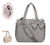 Genérico Crush Bow Tote Bag for Women - Stylish Puffy Quilted Shoulder Bag, Lightweight Handbag for Commute, Shopping & Travel (Gray)