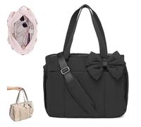 Genérico Crush Bow Tote Bag for Women - Stylish Puffy Quilted Shoulder Bag, Lightweight Handbag for Commute, Shopping & Travel (Black)
