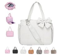 Genérico Crush Bow Tote Bag, Lightweight Crush Bow Tote Bag For Women, Multiple Compartments, for Daily Commuting, Shopping, Travel (Off-White)