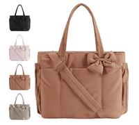 Genérico Crush Bow Tote Bag, Lightweight Crush Bow Tote Bag For Women, Stylish Handbag for Work with Compartments (Brown)