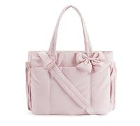 Genérico Crush Bow Tote Bag, Lightweight Puffy Quilted Shoulder Bag, Stylish Handbag for Work, Travel, Beach, Shopping (Pink)