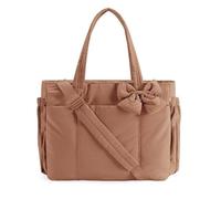 Genérico Crush Bow Tote Bag, Lightweight Puffy Quilted Shoulder Bag, Stylish Handbag for Work, Travel, Beach, Shopping (Brown)