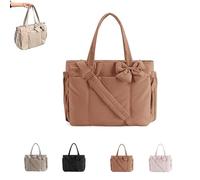 Genérico Crush Bow Tote Bag with Bow, Puffy Tote Bag for Women, Stylish Handbag for Work, Travel, Beach, Shopping (Brown)