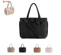 Genérico Crush Bow Tote Bag with Bow, Puffy Tote Bag for Women, Stylish Handbag for Work, Travel, Beach, Shopping (Black)