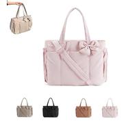 Genérico Crush Bow Tote Bag with Bow, Puffy Tote Bag for Women, Stylish Handbag for Work, Travel, Beach, Shopping (Pink)