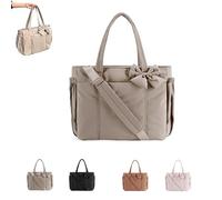 Genérico Crush Bow Tote Bag with Bow, Puffy Tote Bag for Women, Stylish Handbag for Work, Travel, Beach, Shopping (Gray)