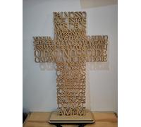 Genérico Cruz mdf com Pai Nosso recortado a laser. (Castanho - Espanhol)