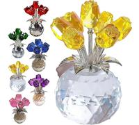 Genérico Crystal Rose Ornament, A Timeless Symbol of Elegance and Love, 3D Red Rose Figurine Crystal Glass Flowers with Stems, Artificial Rose Flower Design Ornament(B: Yellow)