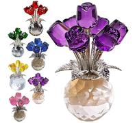 Genérico Crystal Rose Ornament, A Timeless Symbol of Elegance and Love, 3D Red Rose Figurine Crystal Glass Flowers with Stems, Artificial Rose Flower Design Ornament(B: Purple)