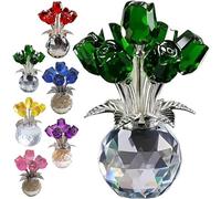Genérico Crystal Rose Ornament, A Timeless Symbol of Elegance and Love, 3D Red Rose Figurine Crystal Glass Flowers with Stems, Artificial Rose Flower Design Ornament(B: Green)