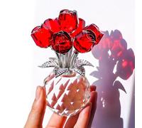 Genérico Crystal Rose Ornament, A Timeless Symbol of Elegance and Love, 3D Red Rose Figurine Crystal Glass Flowers with Stems, Artificial Rose Flower Design Ornament(C: Red)