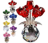Genérico Crystal Rose Ornament, A Timeless Symbol of Elegance and Love, 3D Red Rose Figurine Crystal Glass Flowers with Stems, Artificial Rose Flower Design Ornament(B: Red)