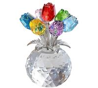 Genérico Crystal Rose Ornament, A Timeless Symbol of Elegance and Love, 3D Red Rose Figurine Crystal Glass Flowers with Stems, Artificial Rose Flower Design Ornament(C: Colorful)