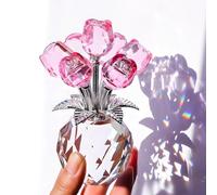 Genérico Crystal Rose Ornament, A Timeless Symbol of Elegance and Love, 3D Red Rose Figurine Crystal Glass Flowers with Stems, Artificial Rose Flower Design Ornament(C: Pink)