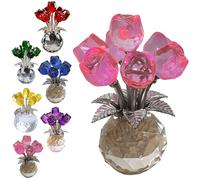 Genérico Crystal Rose Ornament, A Timeless Symbol of Elegance and Love, 3D Red Rose Figurine Crystal Glass Flowers with Stems, Artificial Rose Flower Design Ornament(B: Pink)