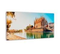 Genérico Cuadro Catedral de Palma de Mallorca La Seu y Ciudad Vieja | Impresión en Lienzo con Bastidor de Pino Macizo | Decoración Mediterránea. Medidas: 70x36