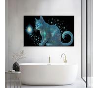 Genérico Cuadro Decorativo Moderno Negro Galaxia Animal Gato Espacial 70l x 50an cm, Lienzo Tensado sobre Bastidor de Madera Fantasía para Dormitorio y Pasillo - Arte de Pared Listo para Colgar