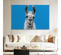 Genérico Cuadro en Lienzo 140l x 70an cm Azul Cielo con Marco Interno, Impresión de Alta Definición Estilo Galería Vintage Animal Oveja para Salón y Oficina - Arte de Pared Moderno