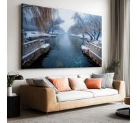 Genérico Cuadro en Lienzo Ciudad Parque Paisaje Nevado Bosque Árboles con Marco Interno 70l x 50an cm, Impresión de Alta Definición Estilo Galería Paisaje para Salón y Oficina - Arte de Pared Moderno