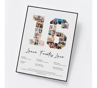 Genérico Cuadro Fotos Cumpleaños, Lámina Personalizada de Aniversario con Collage de Fotos, Para todos los Números, Impresión Digital para Regalo de Cumpleaños, Jubilacion y Momentos Especiales