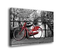 Genérico Cuadro Lienzo Canvas Bicicletas roja Fondo Blanco y Negro Canal de Amsterdam - Varias Medidas - Lienzo de Tela Bastidor Madera de 3 cm - Alta resolucion (100, 66)