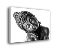 Genérico Cuadro lienzo canvas Buda plateado con cabeza girada y fondo blanco estilo zen - Alta resolución - Varias medidas (60_x_40_cm)