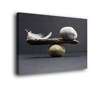 Genérico Cuadro Lienzo Canvas Equilibrio Zen balanza Pluma y Piedra - Lienzo con Bastidor 3cm - Alta resolución (100_x_66_cm)