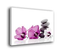 Genérico Cuadro lienzo canvas Flores rosas y piedras con fondo blanco estilo Zen para Meditacion Yoga Armonia Bienestar - Alta resolución - Varias medidas (60_x_40_cm)
