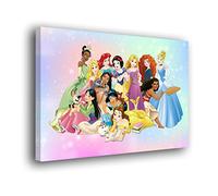 Genérico Cuadro Lienzo Canvas Infantil Princesas Disney Fondo Arcoiris Multicolor - Varias Medidas - Lienzo de Tela Bastidor Madera de 3 cm - Alta resolucion (60, 40)