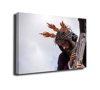 Genérico Cuadro Lienzo Canvas Jesús con la Cruz, Semana Santa de Sevilla, Hermandad de San Roque - Lienzo con Bastidor 3cm - Alta resolución (120_x_80_cm)