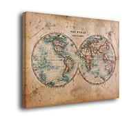 Genérico Cuadro Lienzo Canvas Mapa del Mundo Antiguo Dos hemisferios Vintage - Varias Medidas - Lienzo de Tela Bastidor Madera de 3 cm - Alta resolucion (100, 77)