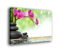 Genérico Cuadro lienzo canvas Orquídeas, piedras y bambú en agua estilo Zen para Meditacion Yoga Armonia Bienestar - Alta resolución - Varias medidas (60_x_40_cm)