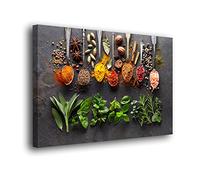 Genérico Cuadro lienzo canvas para cocina y comedor Cucharas con especias variadas y hierbas aromáticas - Alta resolución - Varias medidas (60_x_40_cm)