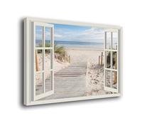 Genérico Cuadro Lienzo Canvas Pasarela Playa con Ventana Efecto 3D - Varias Medidas - Lienzo de Tela Bastidor Madera de 3 cm - Alta resolucion (100, 66)