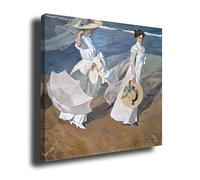 Genérico Cuadro Lienzo Canvas Paseo a Orillas del Mar Joaquin Sorolla 1909 - Lienzo con Bastidor 3cm - Alta resolución (59_x_60_cm)