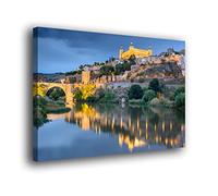Genérico Cuadro lienzo canvas Vista casco antiguo de Toledo Alcazar y Rio Tajo iluminado luces noche- Alta resolución - Varias medidas (120_x_80_cm)