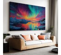 Genérico Cuadro Lienzo Decoracion Moderno Grande Ártico Colorido Aurora 90x60cm Cuadros Decorativo con Marco, Cuadro Pared para Salon Dormitorio Baño Pasillo Hogar